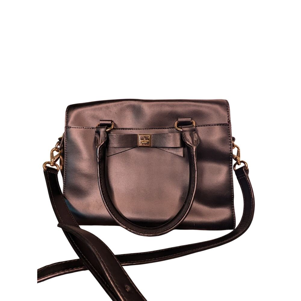 Kate Spade Black Leather Montford Park Zippered Satchel Bag Adjustable Strap